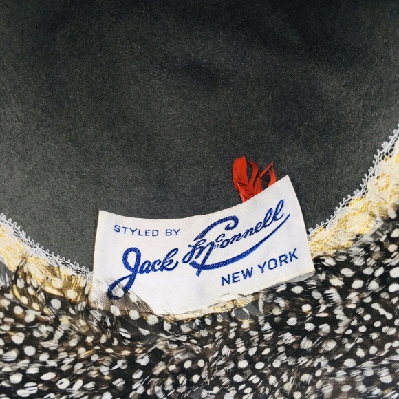 Vtg Jack McConnell Hat Wool Feathers Wide Brim